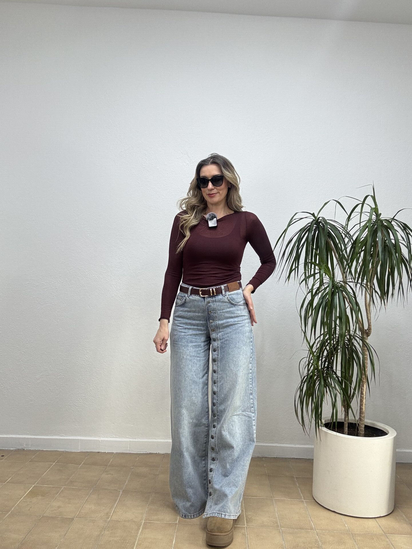 İTHAL TASARIM DÜĞME DETAYLI PALAZZO PANTOLON 1906 M - Mavi