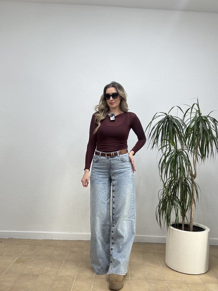 İTHAL TASARIM DÜĞME DETAYLI PALAZZO PANTOLON 1906 M - Mavi