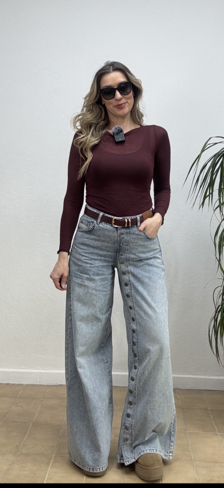 İTHAL TASARIM DÜĞME DETAYLI PALAZZO PANTOLON 1906 M - Mavi