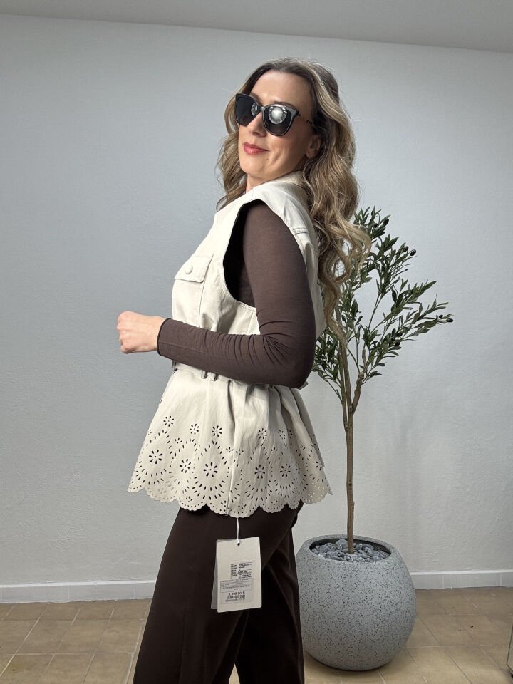 ALTI NAKIŞ DETAYLI DERİ YELEK 3393 S