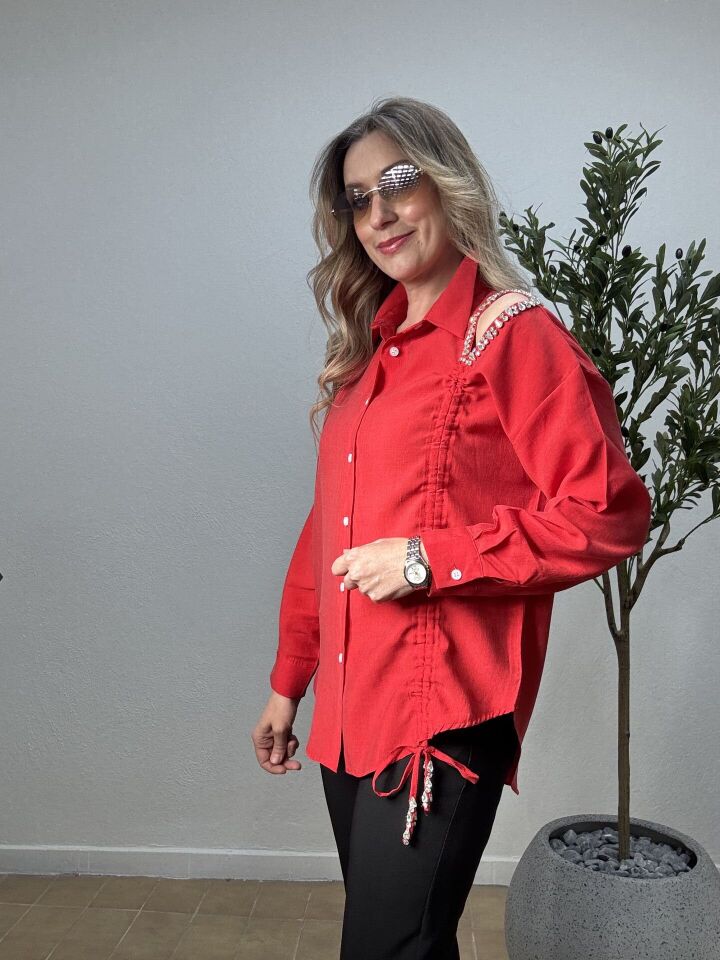 TAŞ DİKİM MODAL GÖMLEK 3122 Kırmızı - L