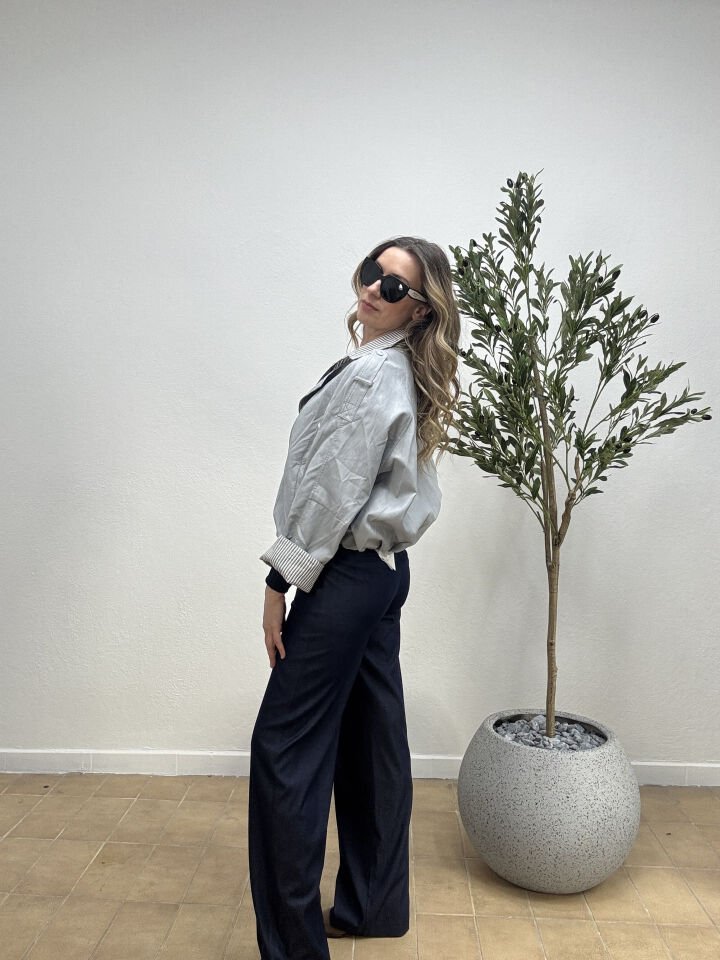 GÖMLEK DETAYLI DERİ CEKET 7150 Mavi - M