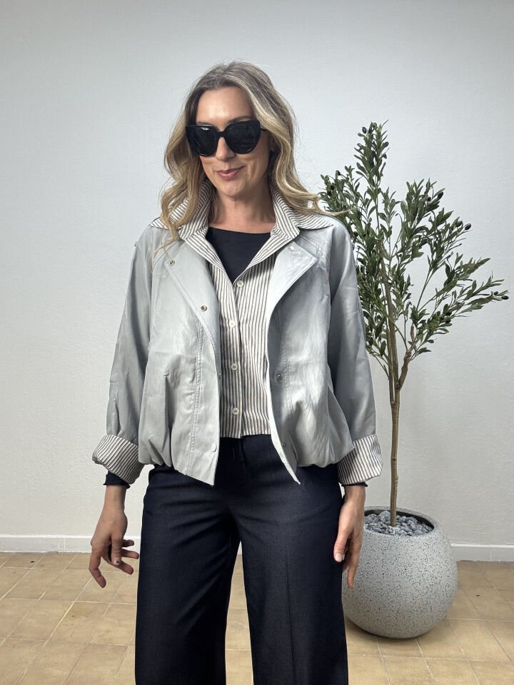 GÖMLEK DETAYLI DERİ CEKET 7150 Mavi - M