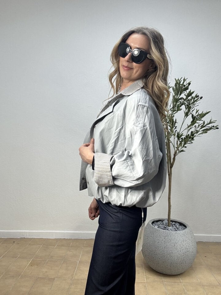 GÖMLEK DETAYLI DERİ CEKET 7150 Mavi - M