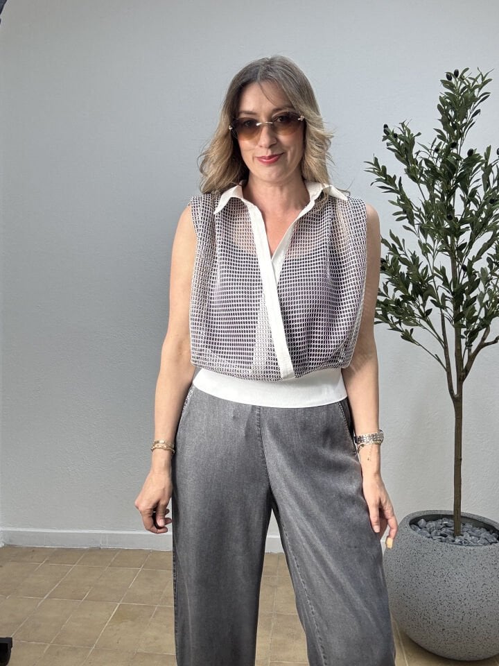 KRUVAZE GÖMLEK-ATLETLİ FİLE BLUZ 3146 S - Beyaz
