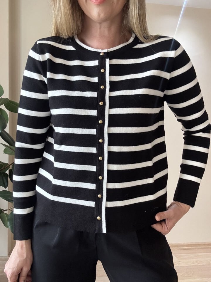 ÇİZGİLİ GOLD DÜĞMELİ HIRKA SİYAH / STD