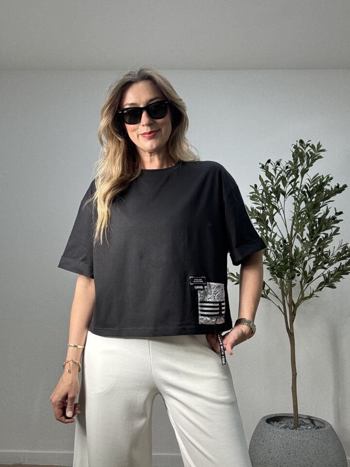 TASARIM DANTEL DETAYLI T-SHIRT 426 XS - Siyah