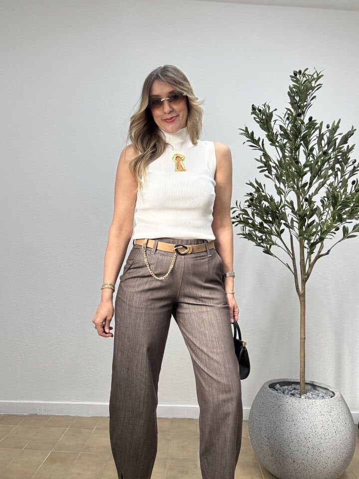 PAÇASI IŞILTILI BAGGY PANTOLON 08-3445 Kahverengi - 40