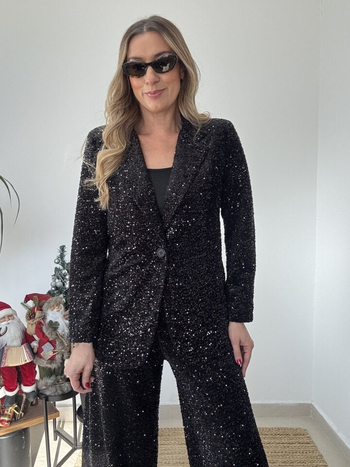 İTHAL PAYETLİ CEKETLİ TAKIM SİYAH / STD