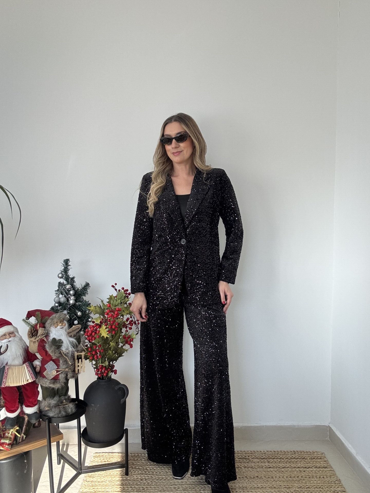 İTHAL PAYETLİ CEKETLİ TAKIM SİYAH / STD