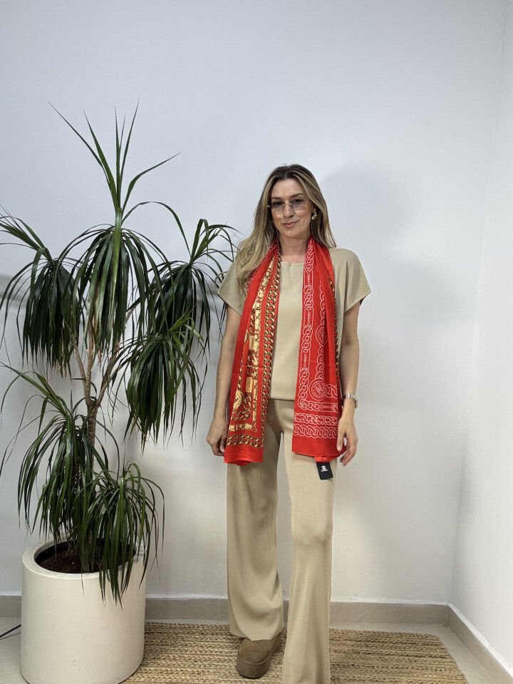 İTHAL KAYIK YAKA TRİKO PANTOLONLU TAKIM BEJ / S-M