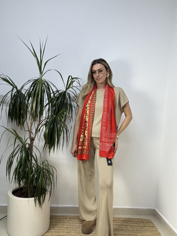 İTHAL KAYIK YAKA TRİKO PANTOLONLU TAKIM BEJ / S-M