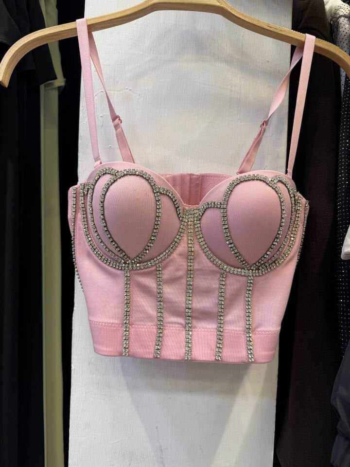 İTHAL PEMBE IŞILTILI BÜSTİYER PEMBE / L