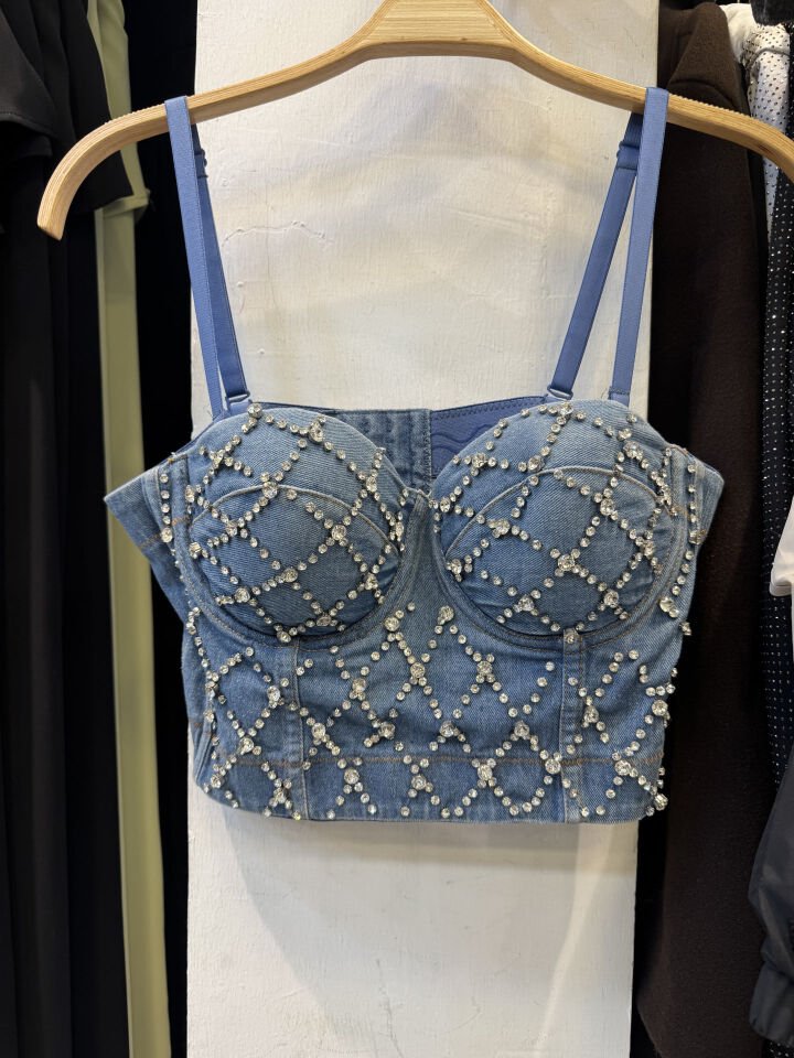 İTHAL MAVİ TAŞLI BÜSTİYER MAVİ / M