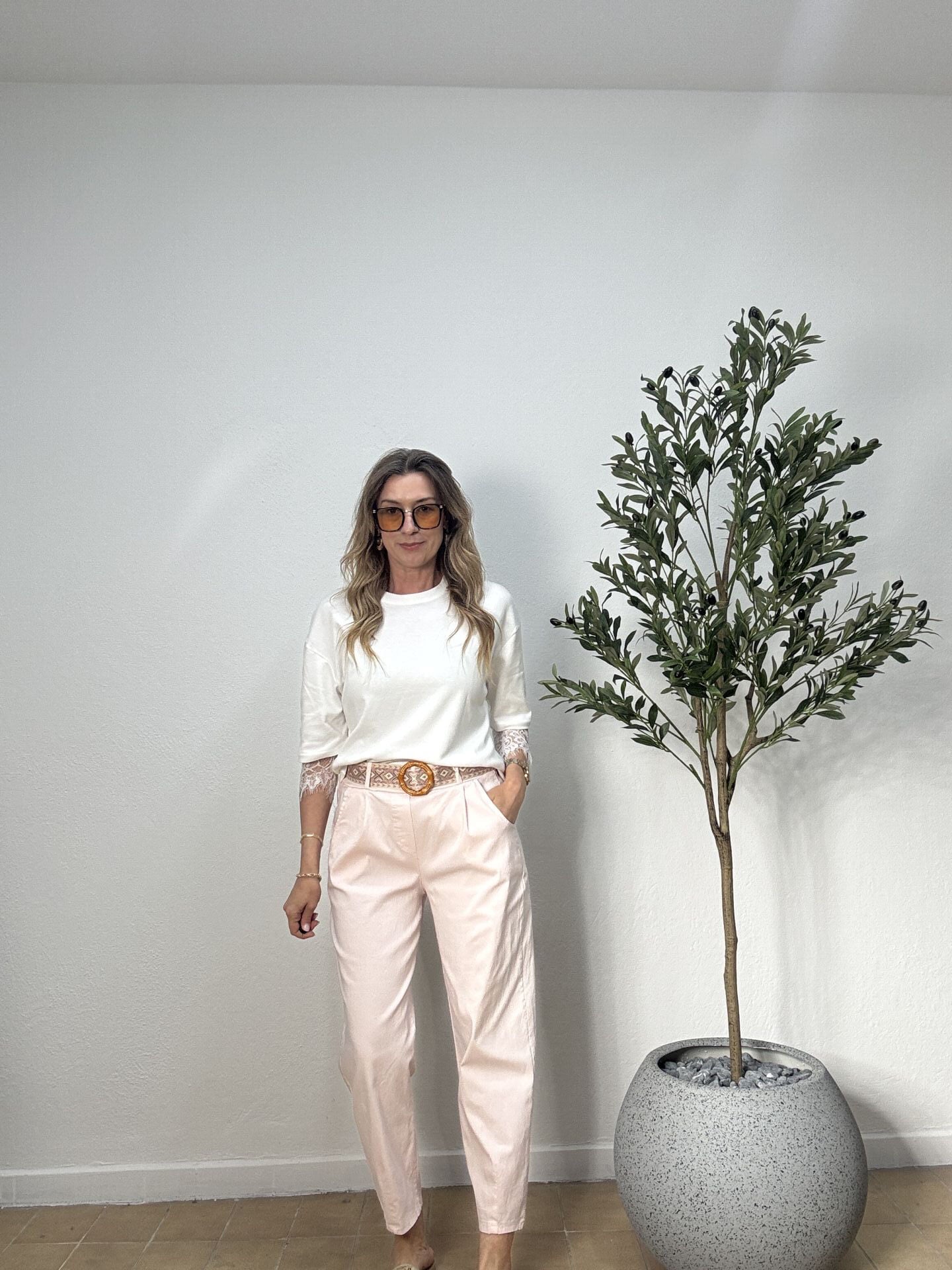 İTHAL KENDİNDEN KEMERLİ YOK PANTOLON 491 STD - Pembe