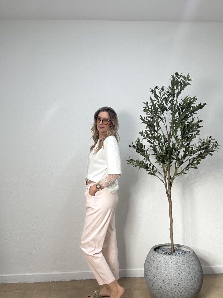 İTHAL KENDİNDEN KEMERLİ YOK PANTOLON 491 STD - Pembe