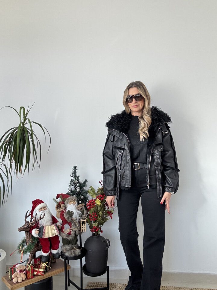 İTHAL İÇİ KÜRK DIŞI NUBUK MONT STD - Siyah