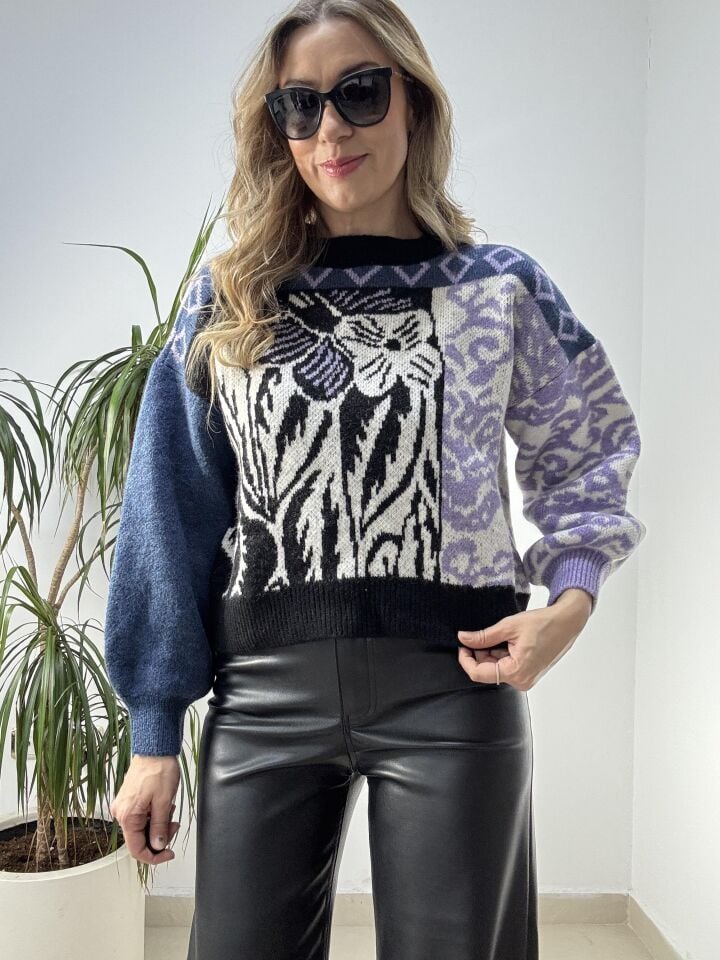 ROBIN DESENLİ KISA KAZAK MAVİ / STD