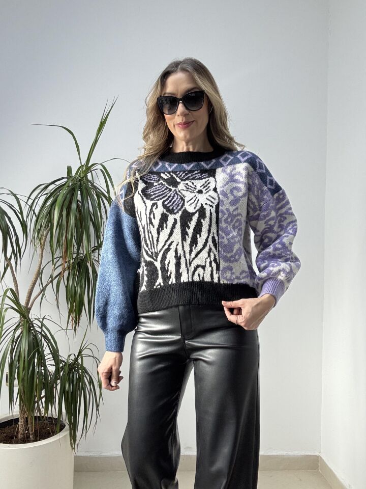 ROBIN DESENLİ KISA KAZAK MAVİ / STD