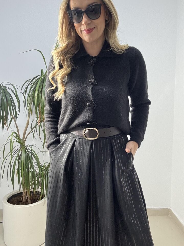 KURDELE DÜĞMELİ TRİKO SİYAH / STD