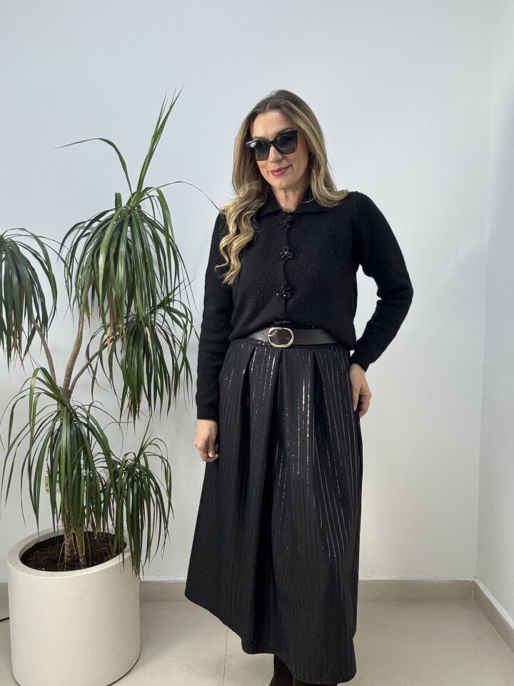 KURDELE DÜĞMELİ TRİKO SİYAH / STD