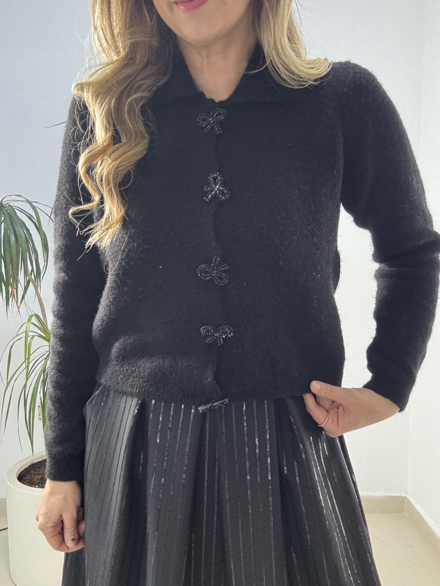 KURDELE DÜĞMELİ TRİKO SİYAH / STD