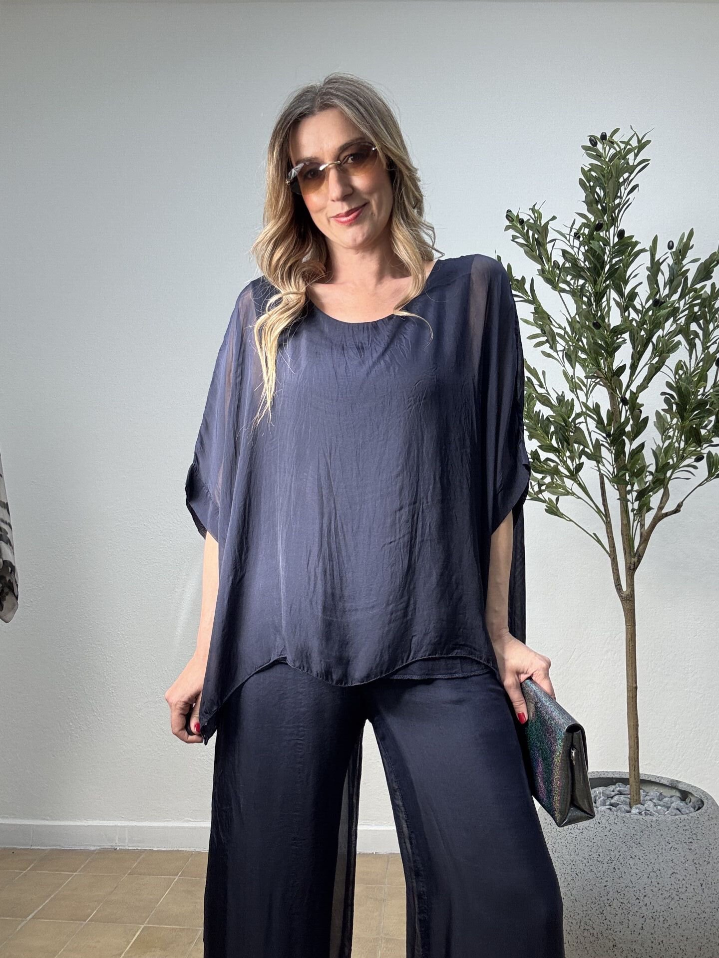 İTHAL DÜZ DESEN İPEK TAKIM 6117 STD - Lacivert