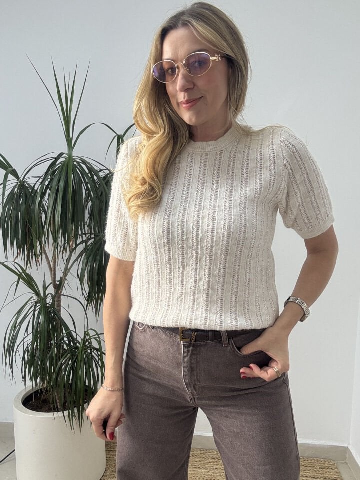 KISAKOLLU IŞILTILI TRİKO KREM / STD