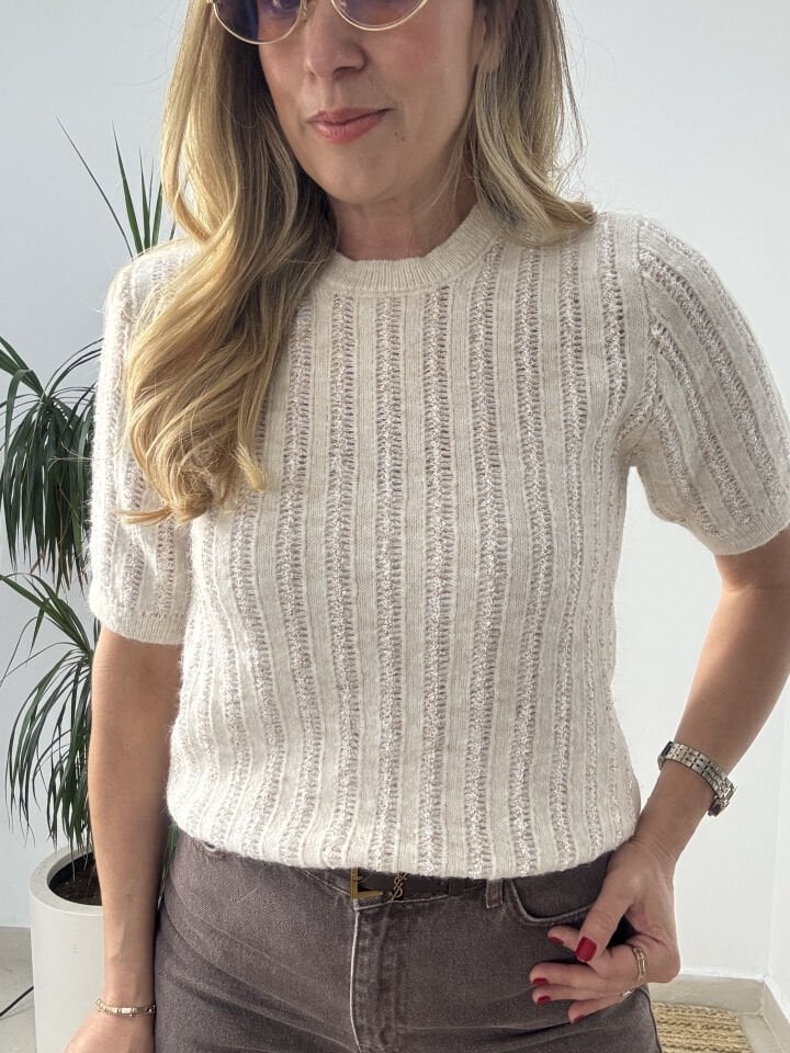 KISAKOLLU IŞILTILI TRİKO KREM / STD