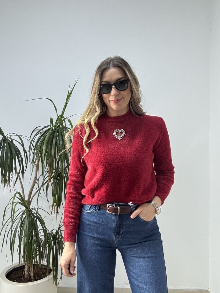 SAKALLI KALP TAŞLI TRİKO BORDO / STD