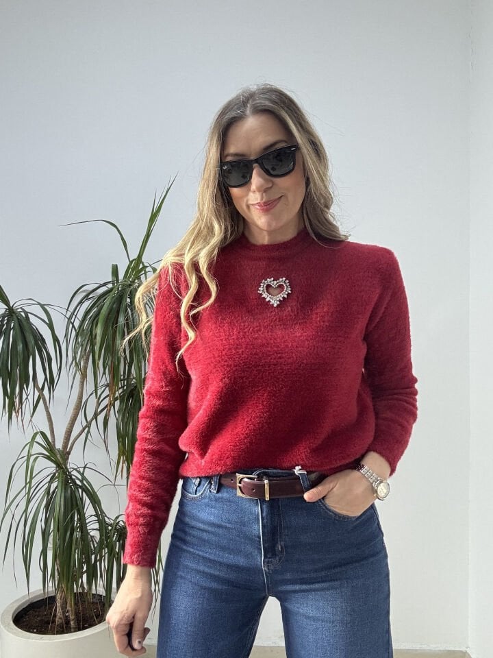 SAKALLI KALP TAŞLI TRİKO BORDO / STD