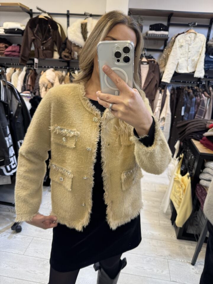 İTHAL KAŞMİR TAŞLI CEKET HIRKA NUDE / STD