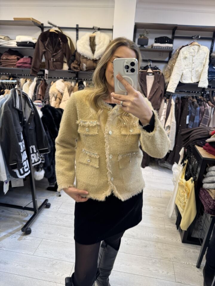 İTHAL KAŞMİR TAŞLI CEKET HIRKA NUDE / STD