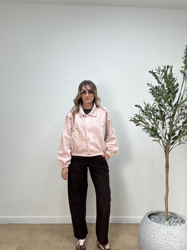 İTHAL KABARTMALI PAMUK KOT CEKET 160415 STD - Pembe