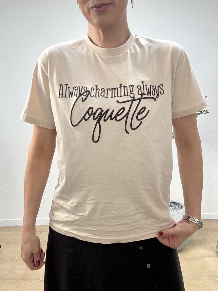 YAZI BASKILI T-SHIRT 1880 Bej - S