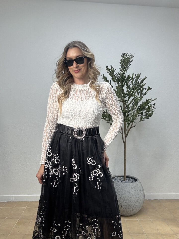 DANTEL TÜL BLUZ 1886 S - Beyaz