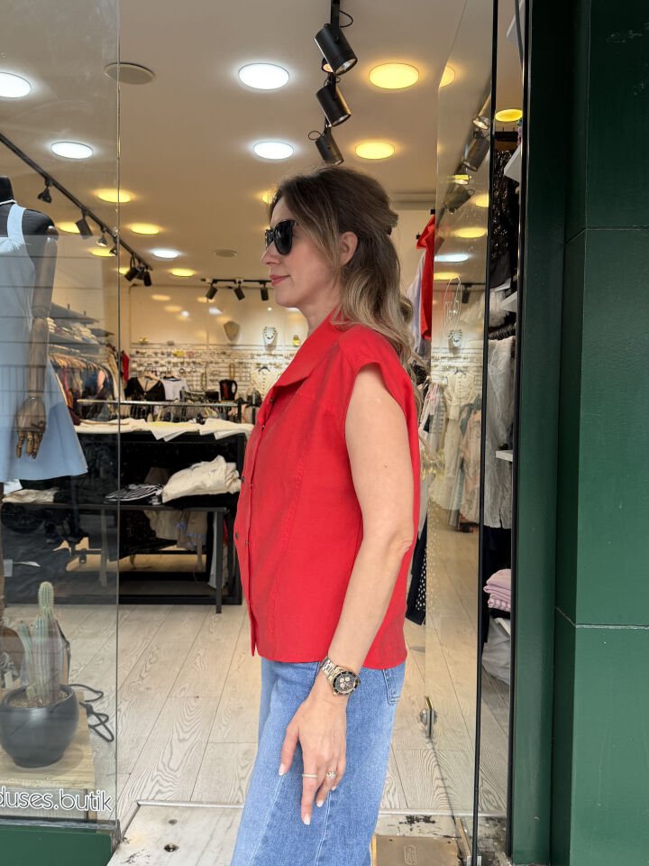 DROP DÜĞME DETAYLI KISA KOLLU GÖMLEK 0070 M - Bordo